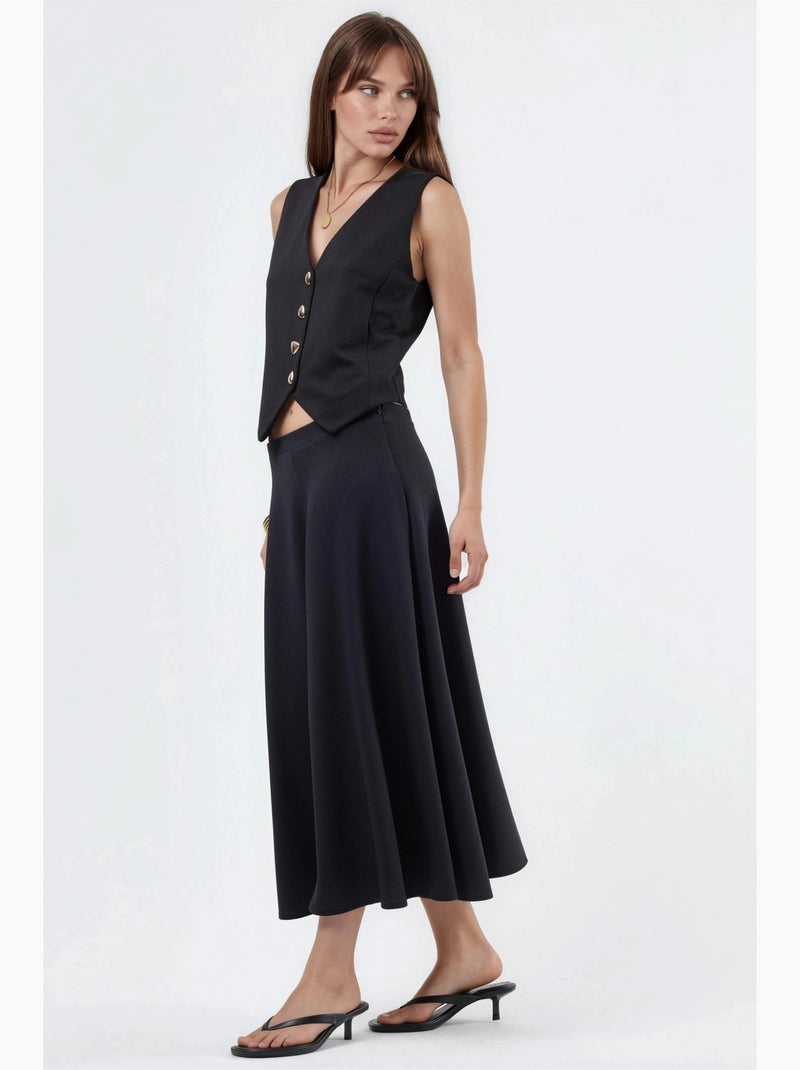 Saia midi em linha a de cintura subida busem Preto - Kiabi