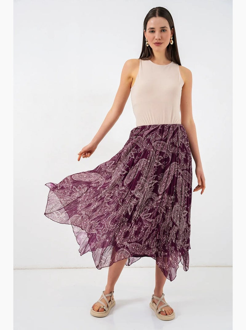 Saia midi em linha a de cintura subida com estampado paisley bdart Malva - Kiabi