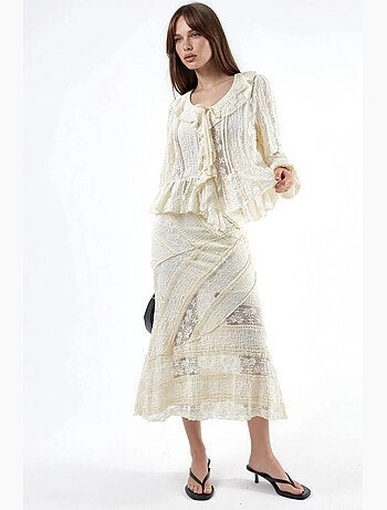 Saia midi em linha a texturada busem