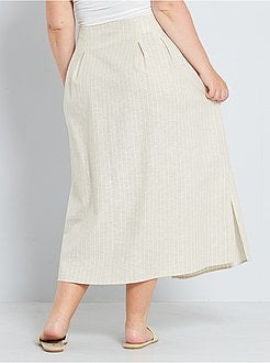 Saia midi em linho e algodão - Kiabi