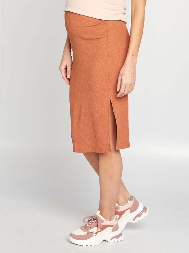 Saia midi em malha gofrada de gravidez CASTANHO - Kiabi