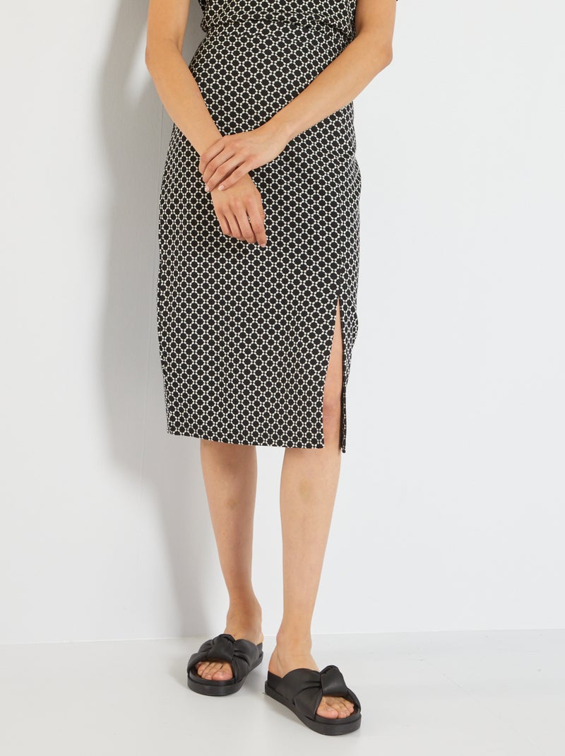 Saia midi em malha jacquard PRETO - Kiabi