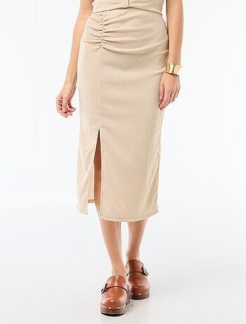 Saia midi em malha texturizada