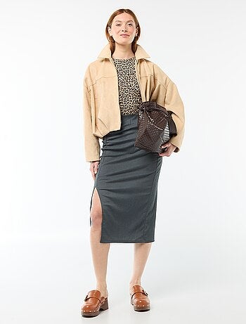 Saia midi em malha texturizada