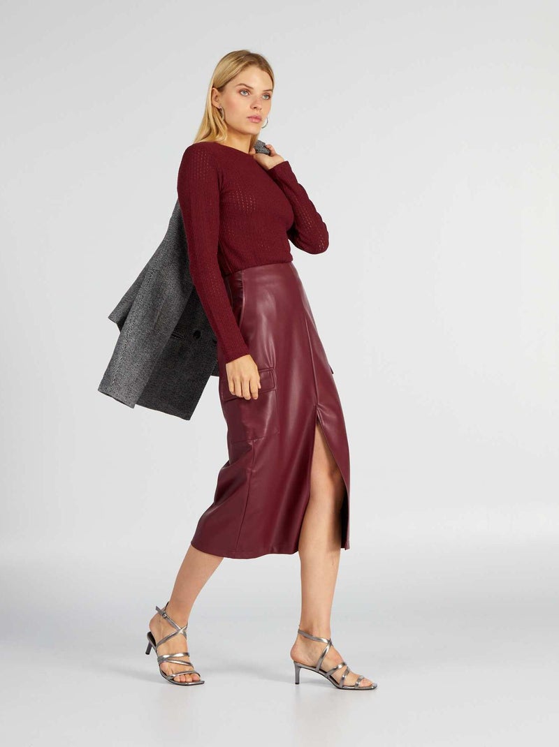 Saia midi em pele sintética + bolsos battle VERMELHO - Kiabi