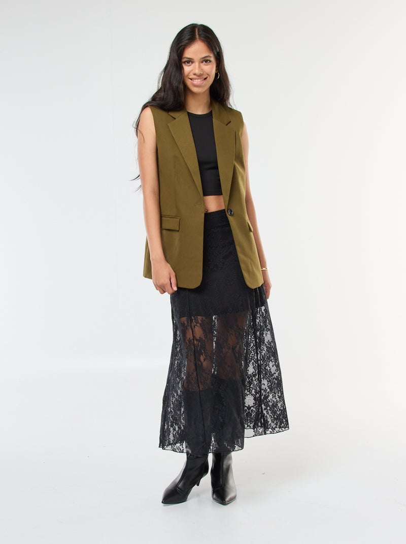 Saia midi em renda Preto - Kiabi