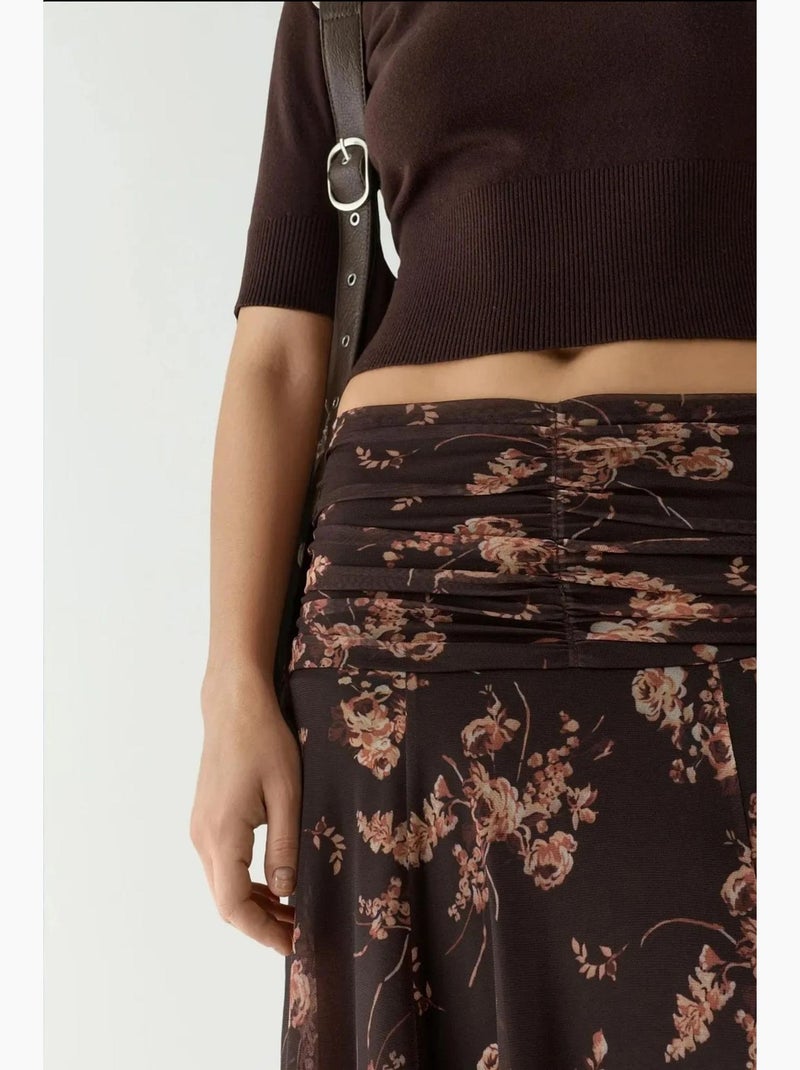 Saia midi envelope estampada com detalhe de folho hiccup Castanho-escuro - Kiabi