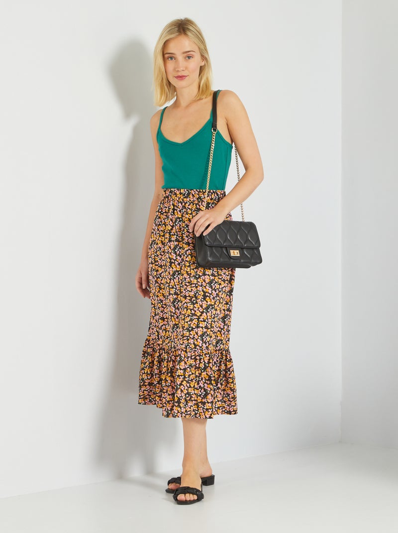 Saia midi estampada PRETO - Kiabi