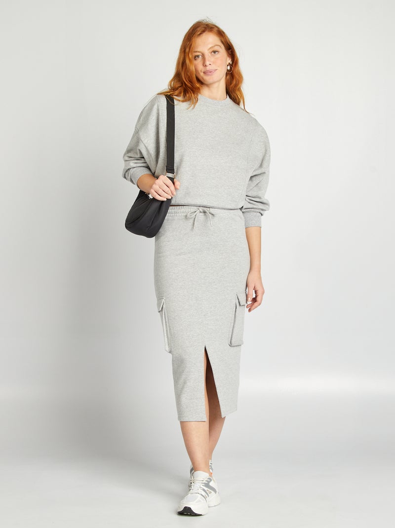 Saia midi estilo fato de treino com bolsos CINZA - Kiabi