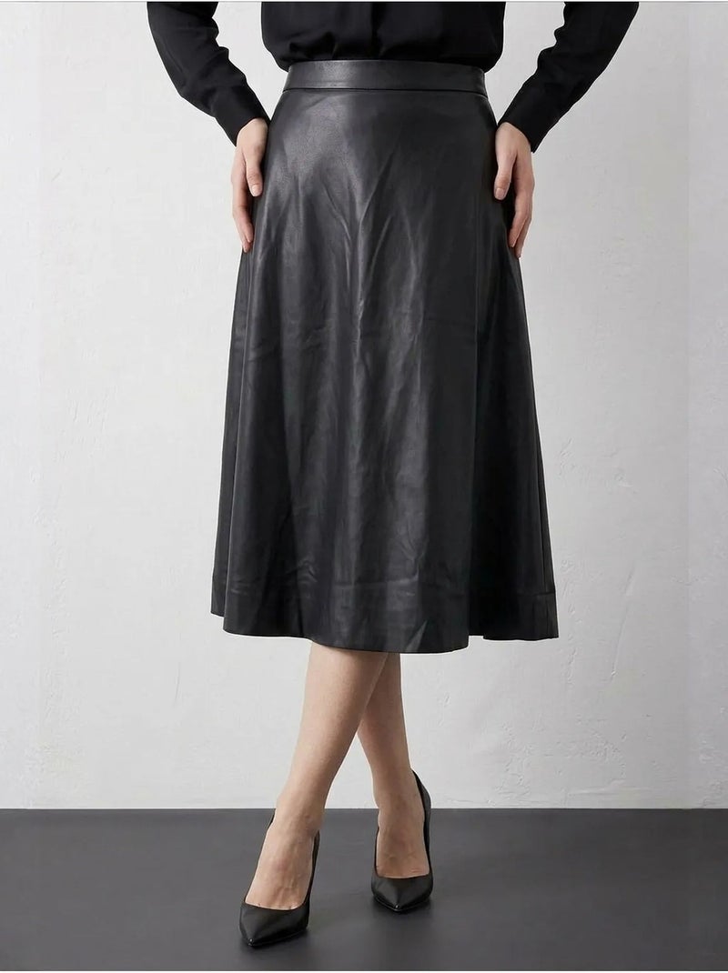 Saia midi evasê em pele sintética de cintura alta my fashion Preto Laranja-claro Preto - Kiabi