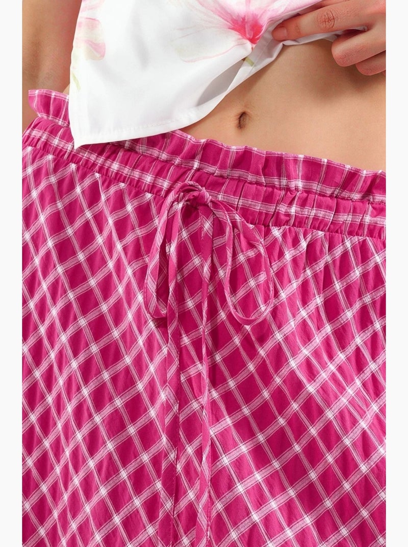Saia midi evasê xadrez de cintura alta busem Rosa - Kiabi