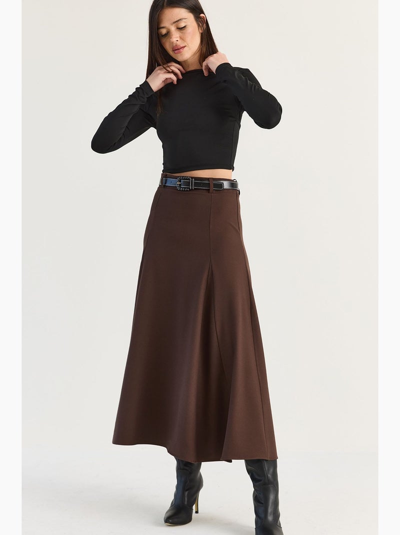 Saia midi feminina lucci Castanho - Kiabi