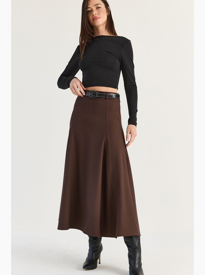 Saia midi feminina lucci Castanho - Kiabi