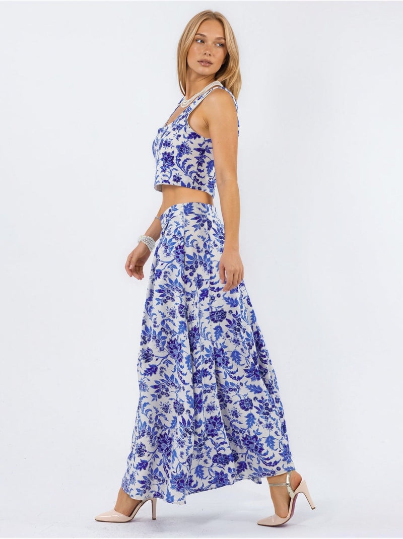 Saia midi floral de cintura subida em linha a com pregas busem Multicolorido - Kiabi