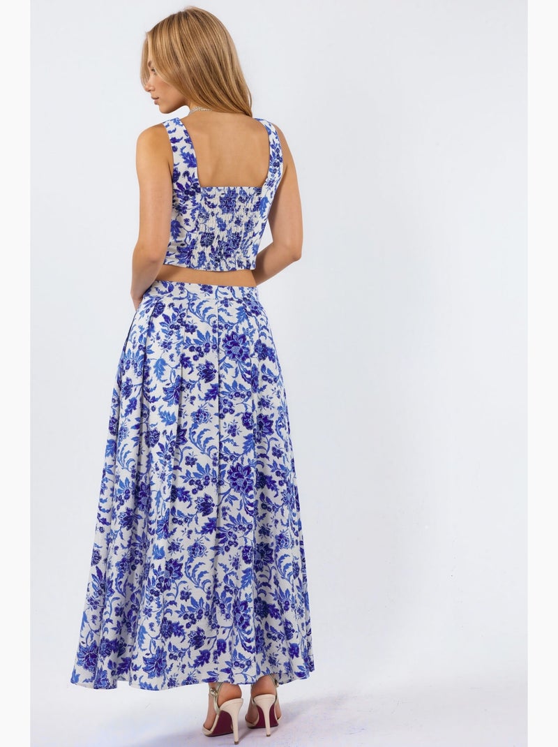 Saia midi floral de cintura subida em linha a com pregas busem Multicolorido - Kiabi