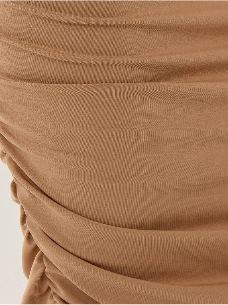 Saia midi franzida Bege natural - Kiabi