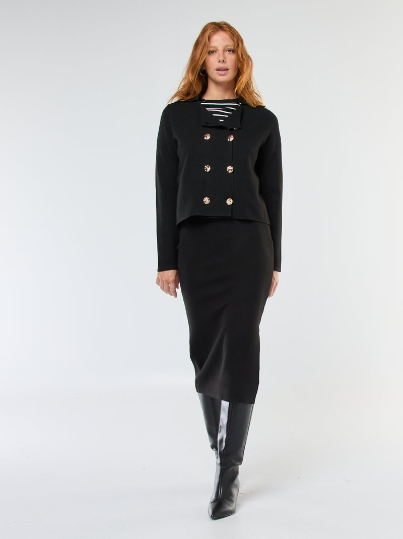 Saia midi justa em malha ottoman Preto - Kiabi