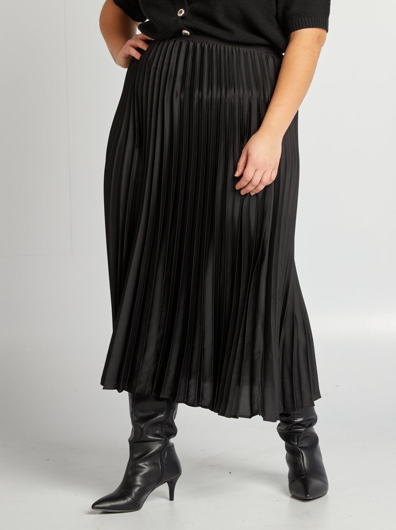 Saia midi plissada lisa Preto - Kiabi