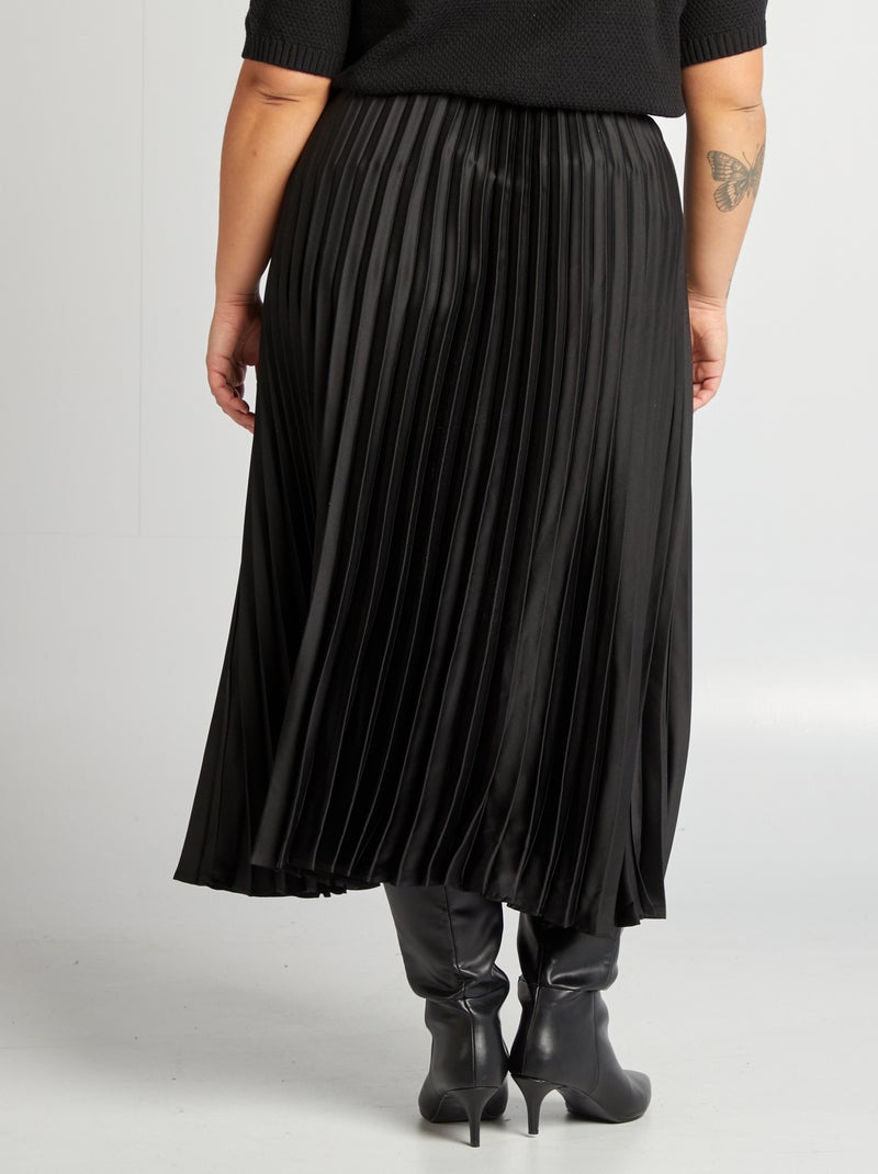 Saia midi plissada lisa Preto - Kiabi