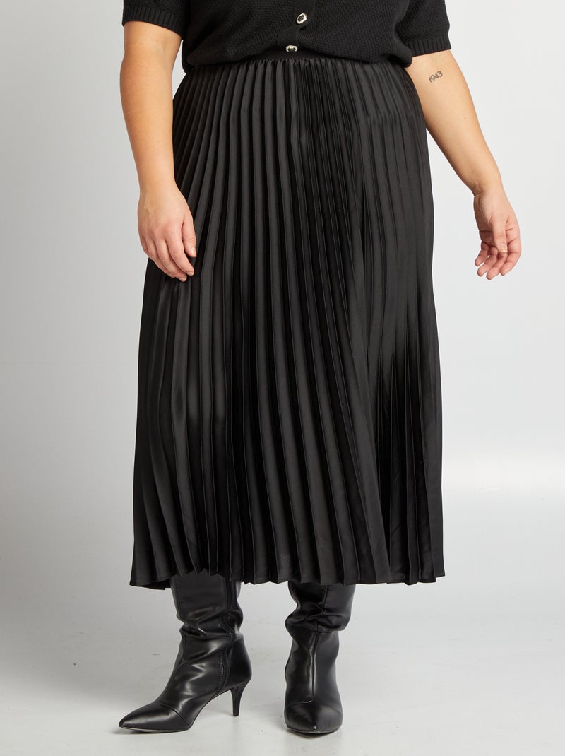 Saia midi plissada lisa Preto - Kiabi
