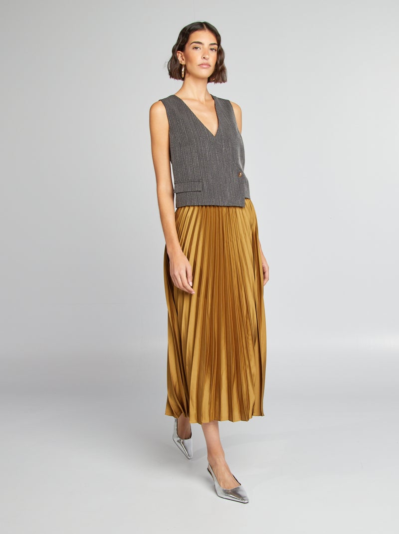Saia midi plissada Ocre - Kiabi