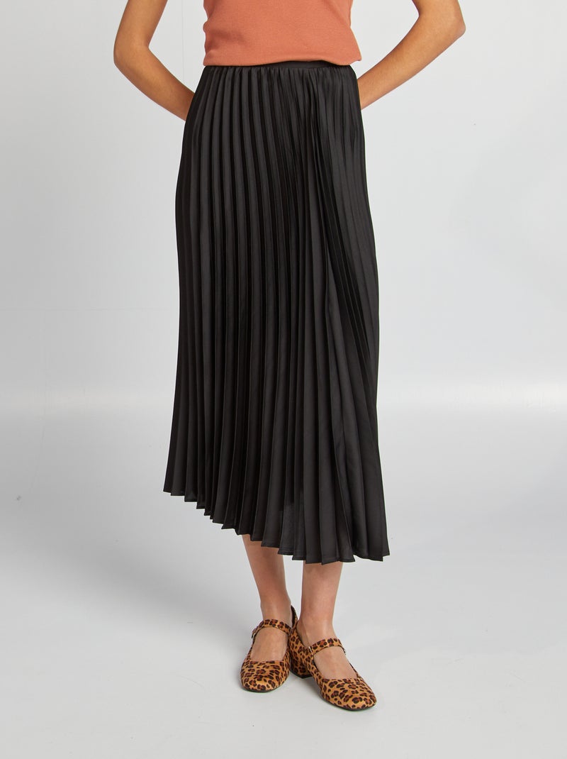 Saia midi plissada Preto - Kiabi
