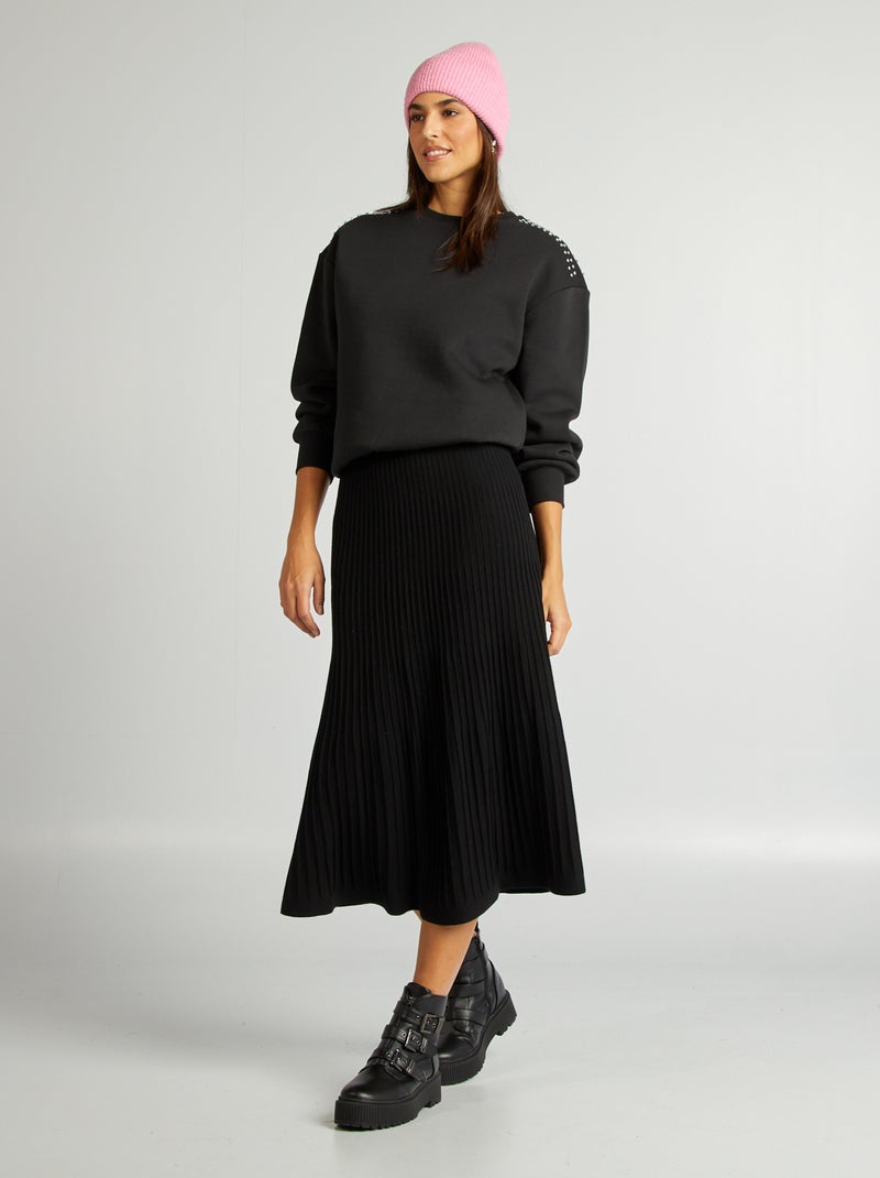 Saia midi plissada Preto - Kiabi