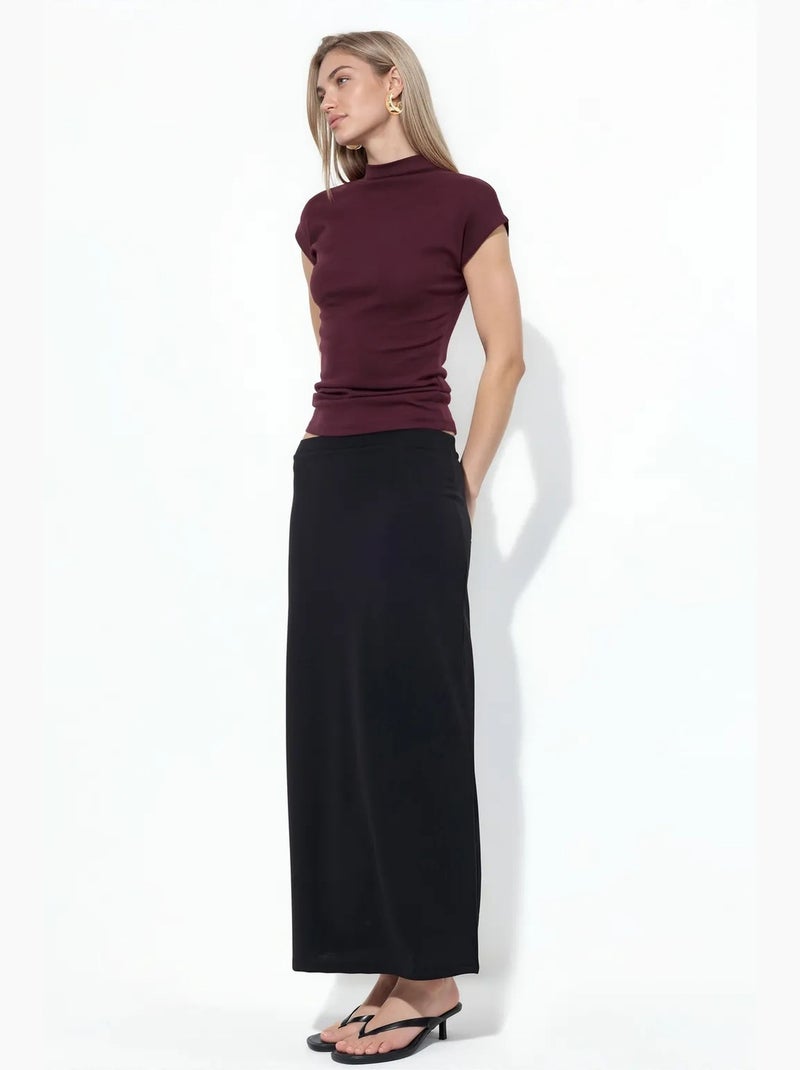 Saia midi reta em crepe busem Preto - Kiabi
