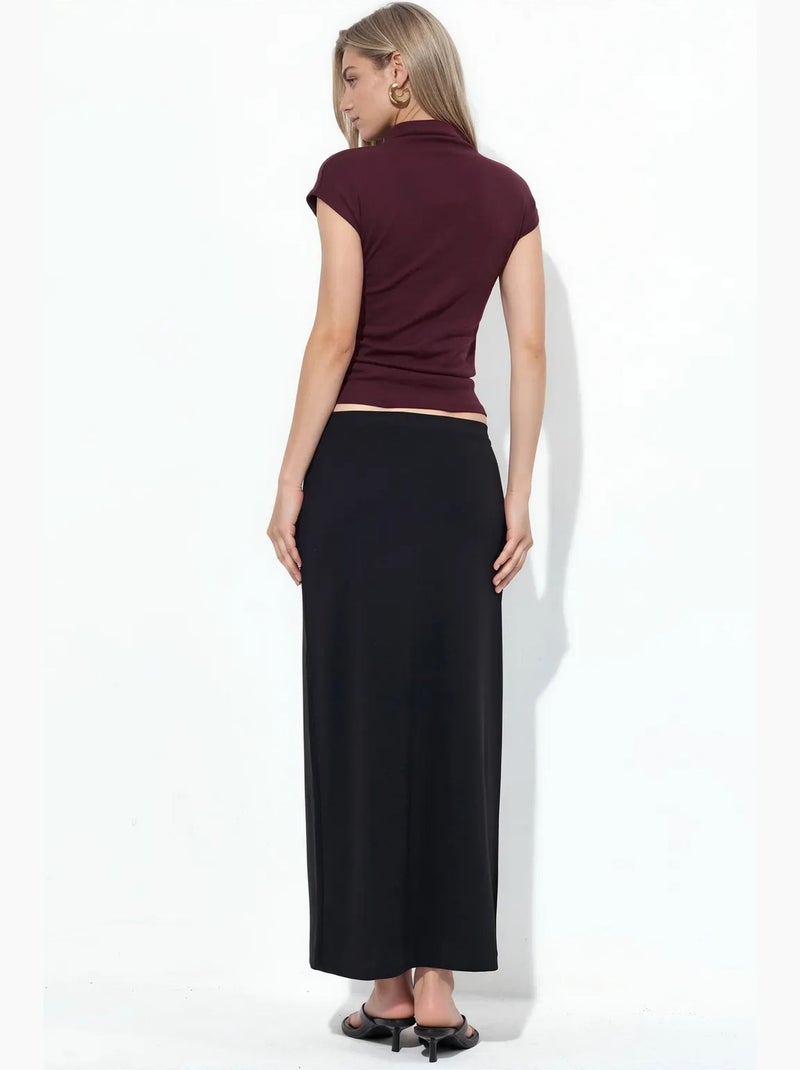 Saia midi reta em crepe busem Preto - Kiabi