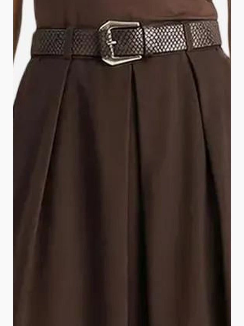 Saia midi texturada de cintura subida com cinto. Lucci Castanho-chocolate - Kiabi