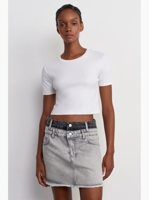 Saia mini de ganga de cintura média para mulher dilvin - Kiabi