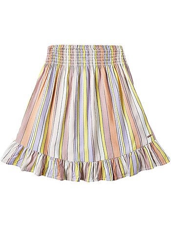 Saia O'Neill Lilia Smocked às Riscas Rosa e Amarelo para Menina