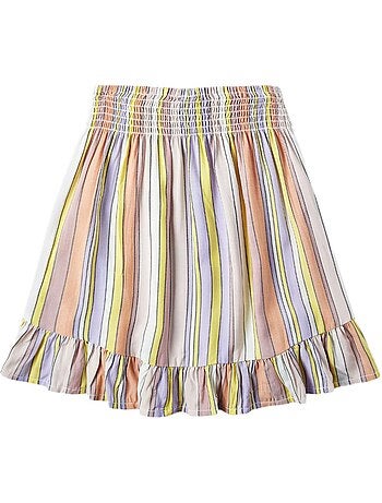 Saia O'Neill Lilia Smocked às Riscas Rosa e Amarelo para Menina