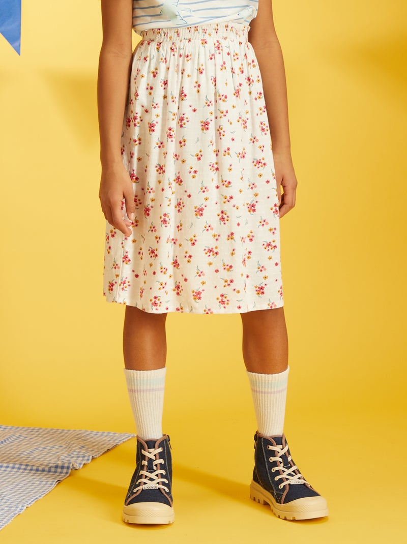 Saia pelo joelho com estampado florido BRANCO - Kiabi