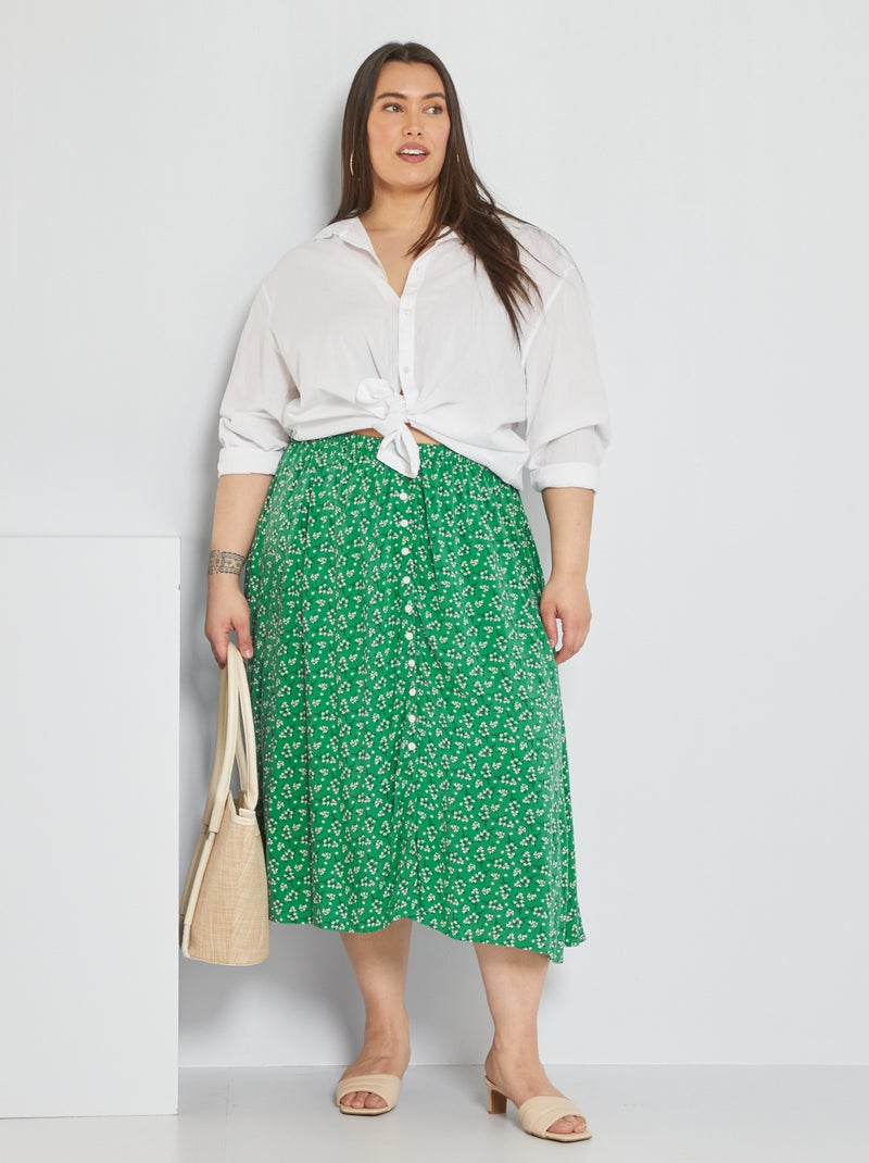 Saia pelo joelho com estampado florido em viscose VERDE - Kiabi