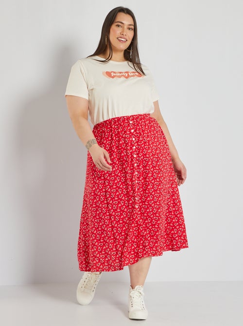 Saia pelo joelho com estampado florido em viscose - Kiabi