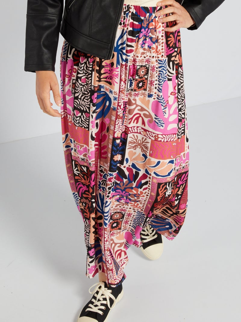 Saia pelo joelho com estampado ROSA - Kiabi