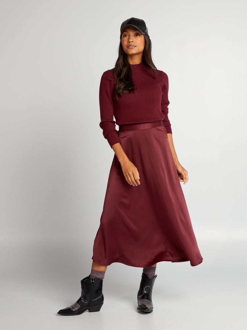 Saia pelo joelho de cetim Vermelho - Kiabi