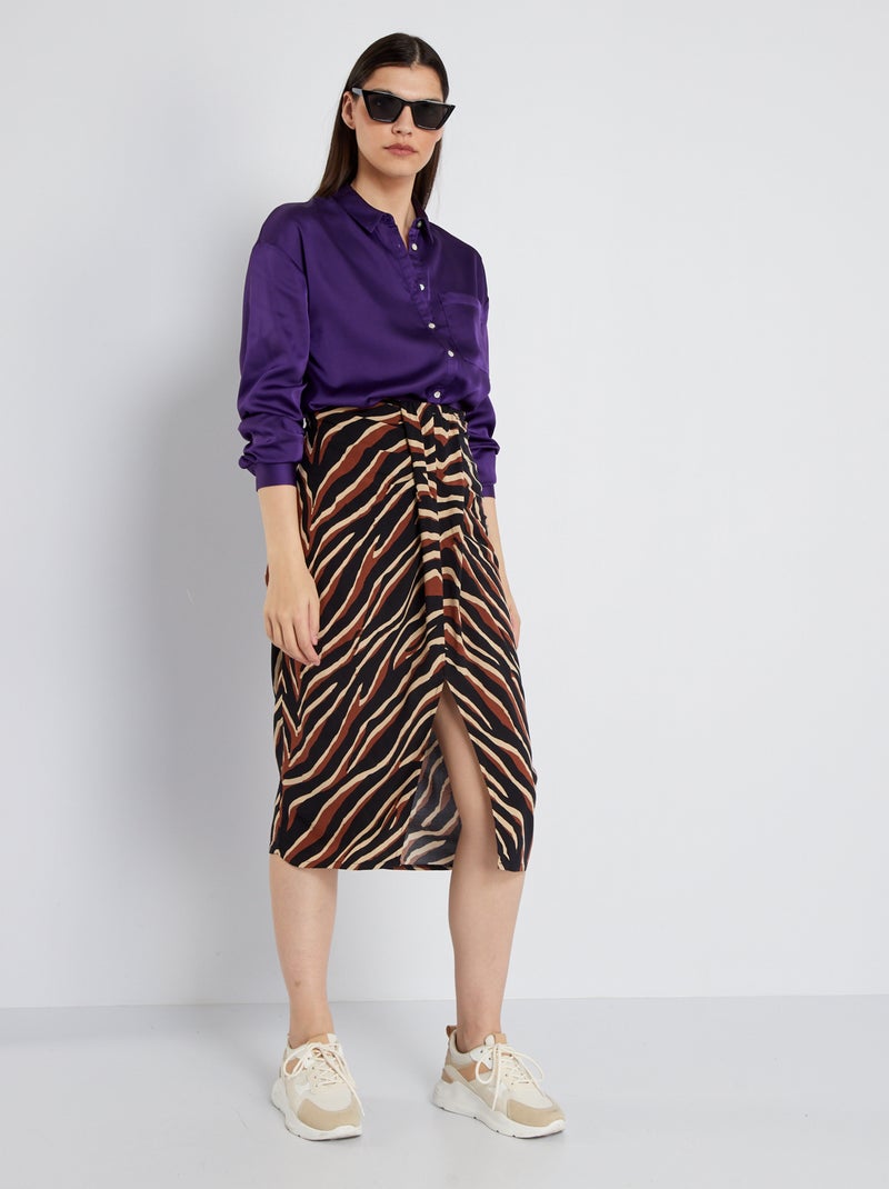 Saia semi-comprida com estampado MARROM - Kiabi