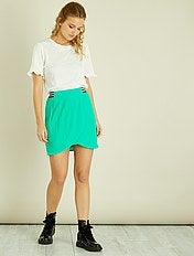 Saia trespassada em tecido com relevo