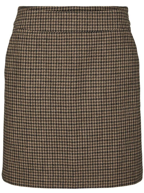 Saia Xadrez Pied-de-Poule Castanha Vero Moda Julie para Mulher - Kiabi