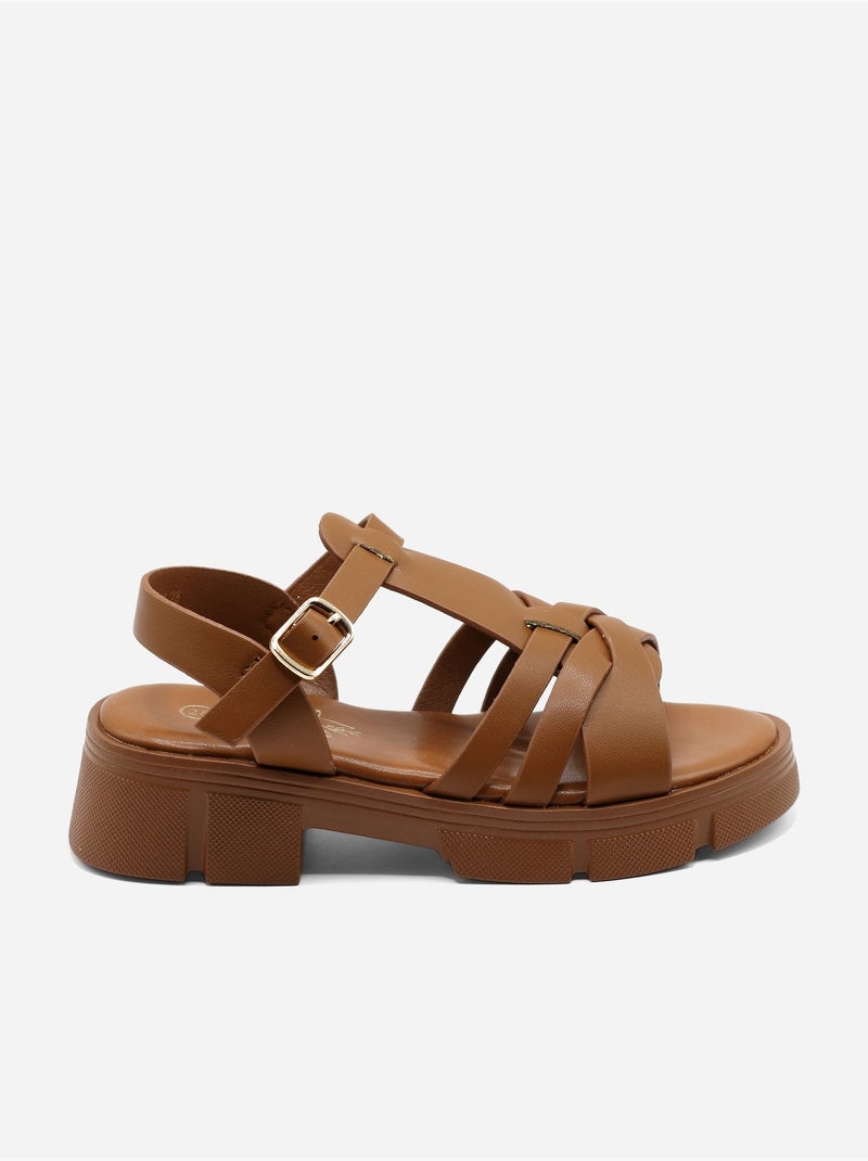 Sandália alça cruzada Camelo - Kiabi