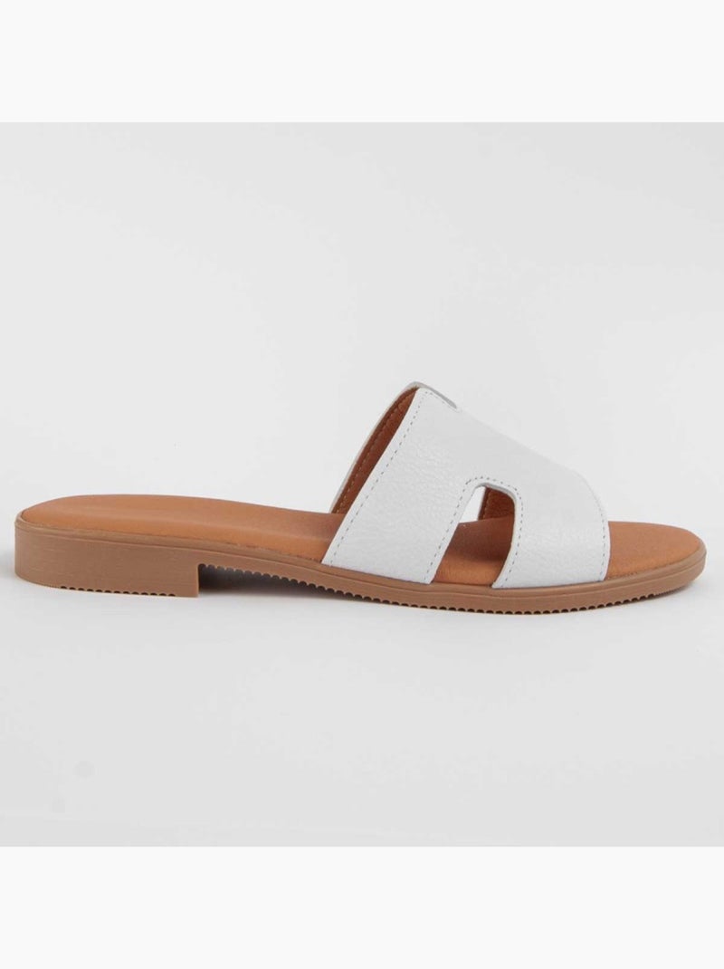 Sandália Baixa Couro Natural Purapiel Branco - Kiabi