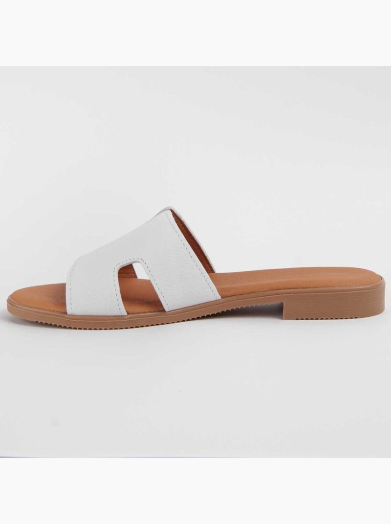 Sandália Baixa Couro Natural Purapiel Branco - Kiabi
