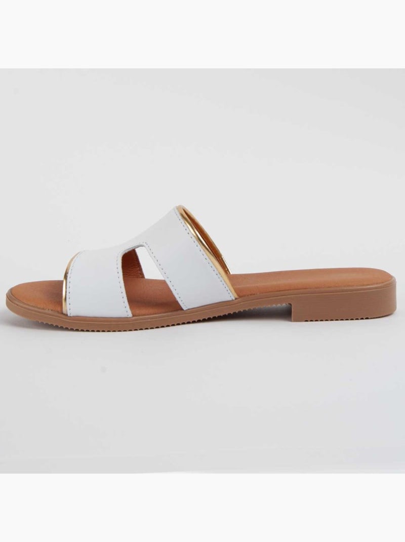 Sandália Baixa Couro Natural Purapiel Branco - Kiabi