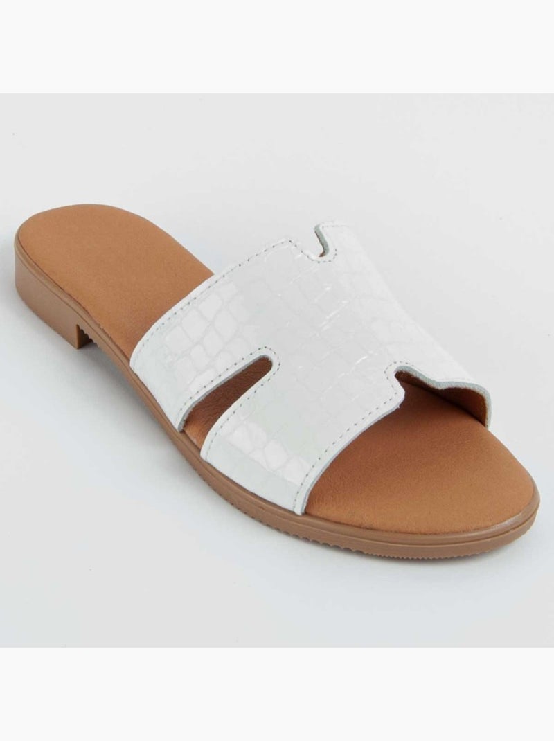 Sandália Baixa Couro Natural Purapiel Branco - Kiabi