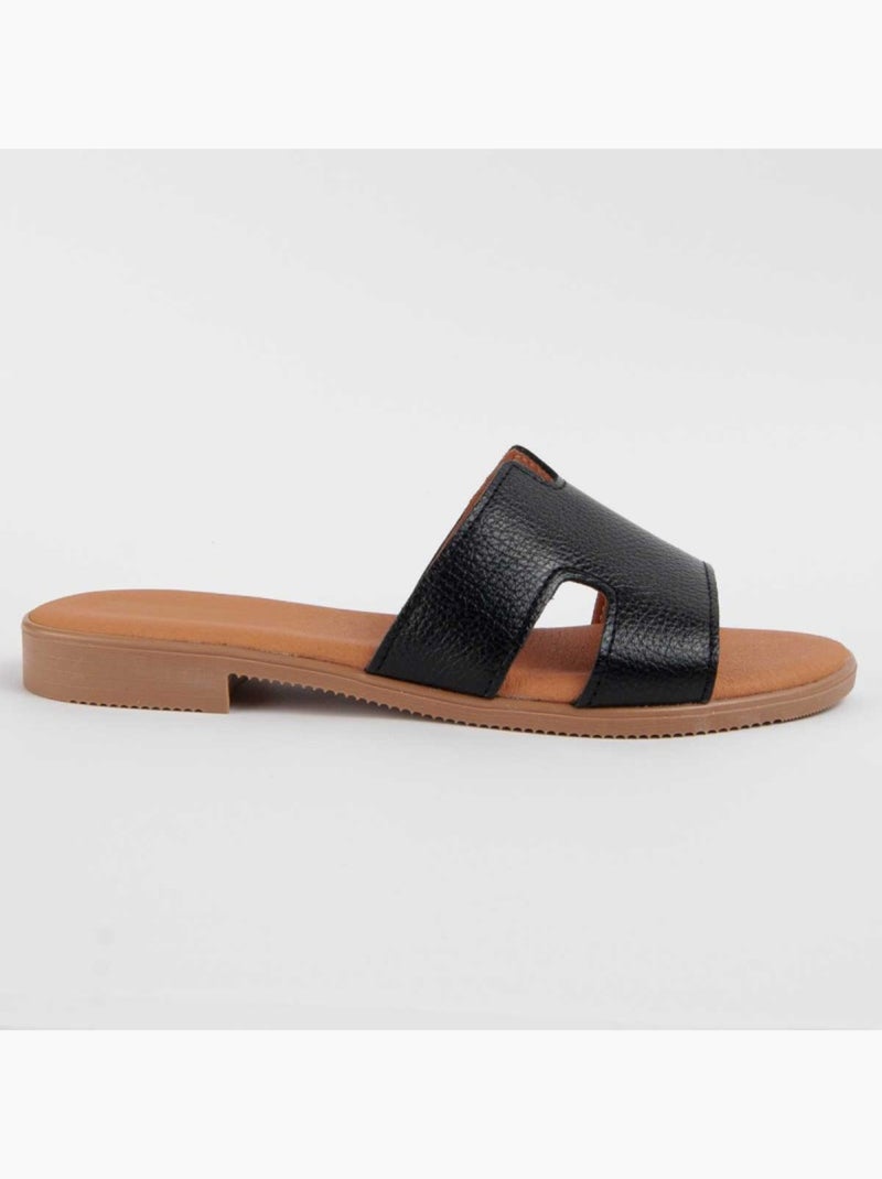 Sandália Baixa Couro Natural Purapiel Preto - Kiabi