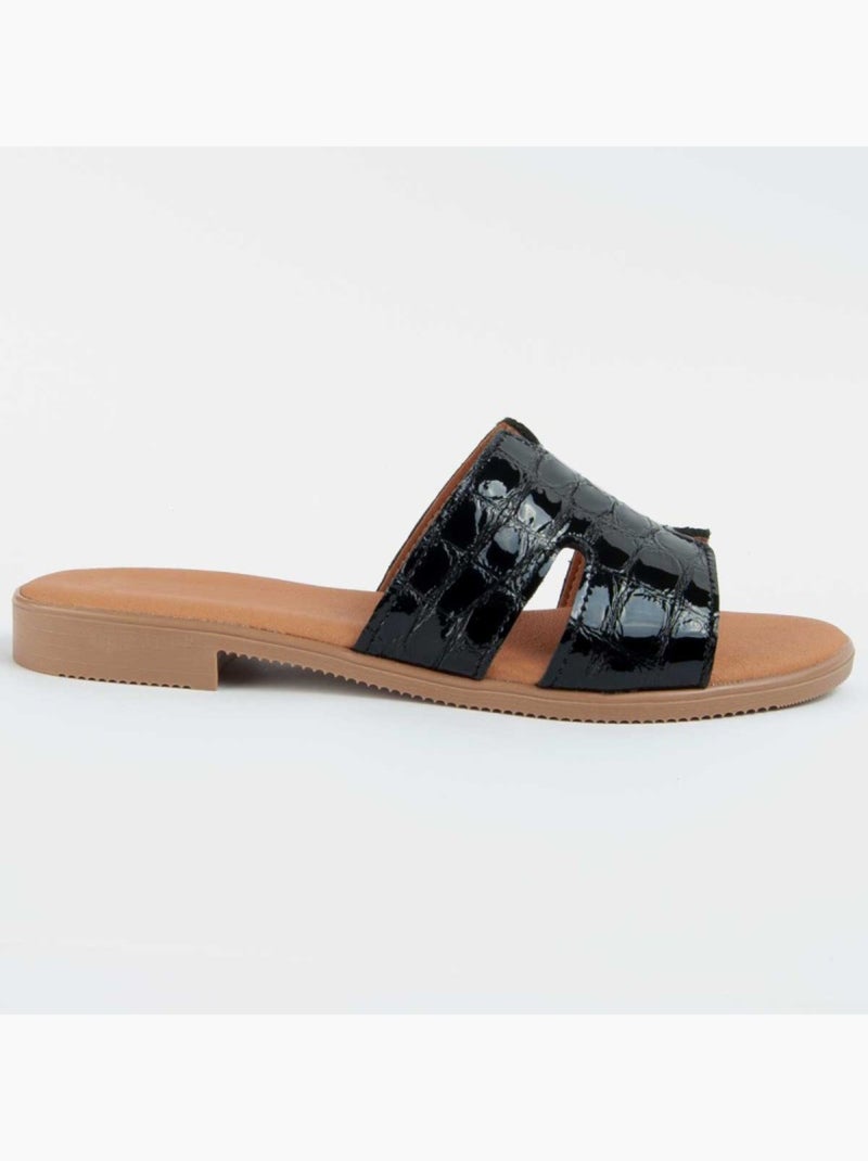 Sandália Baixa Couro Natural Purapiel Preto - Kiabi