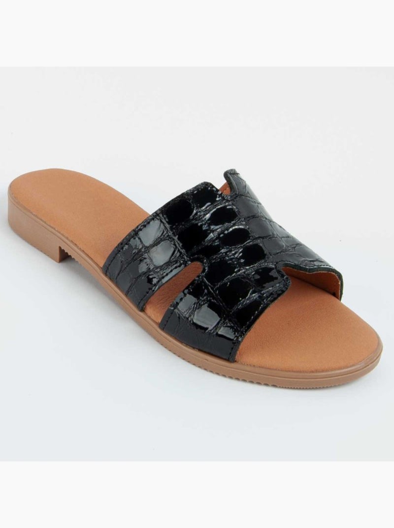 Sandália Baixa Couro Natural Purapiel Preto - Kiabi