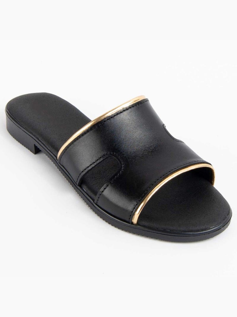 Sandália Baixa Couro Natural Purapiel Preto - Kiabi